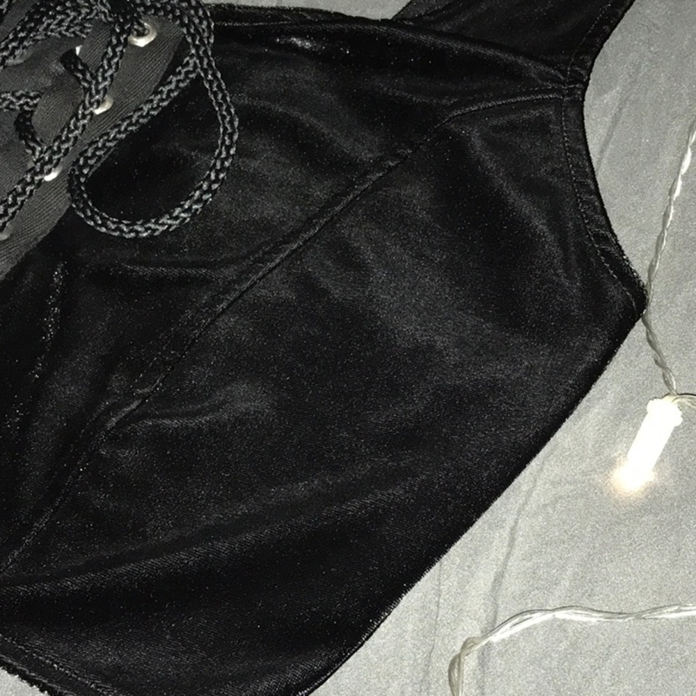 FREE PEOPLE Black Velvet Lace Up Front Bustier Top - Picture 4 of 7